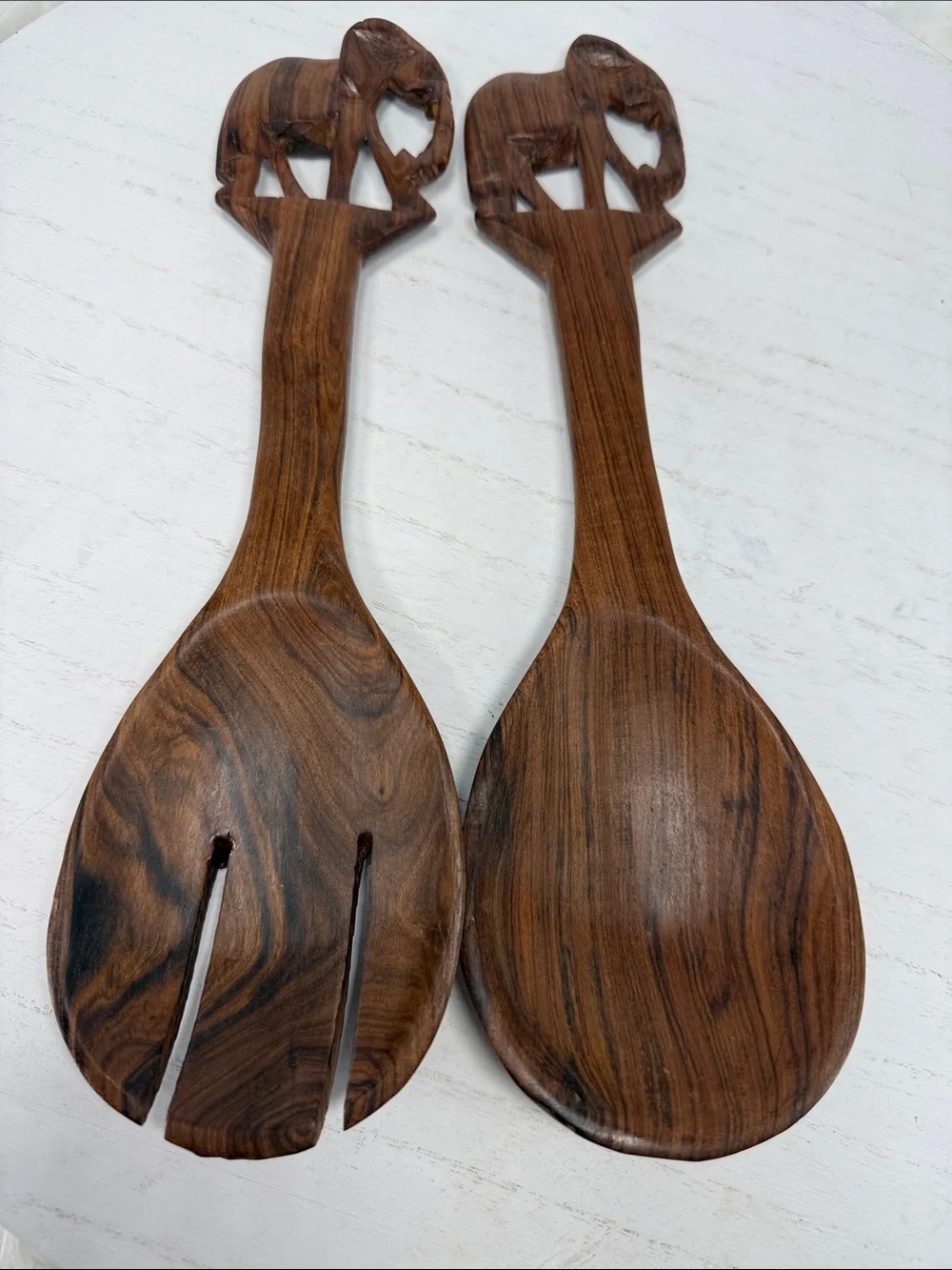 Handcrafted Wood Elephant Salad Serving Set - Dark Brown